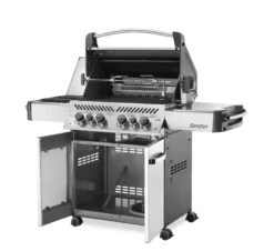 NAPOLEON Prestige 500 Edelstahl -Grill und Flamme p500Stainless angle open 1